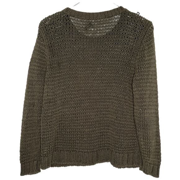 Eileen Fisher L Womens Crew Neck Open Knit Crochet Sweater Olive Green - Picture 2 of 8